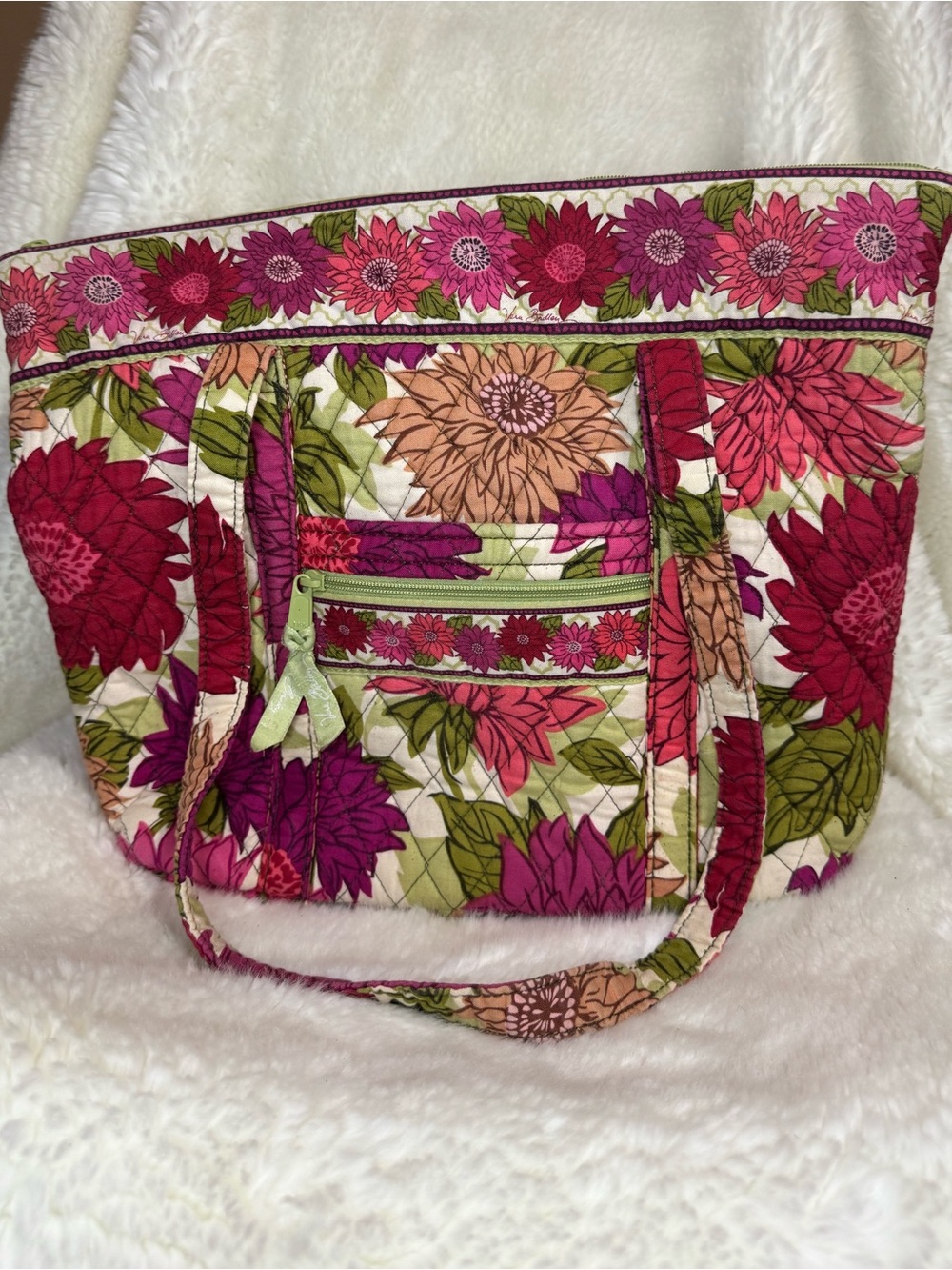 Vera Bradley Quilted Floral Tote Bag - Pink & Green